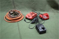 Assorted Battery Chargers & Air Hose