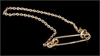 Antique 15ct rose gold safety pin and chain