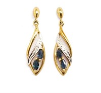 Sapphire set 9ct yellow gold drop earrings