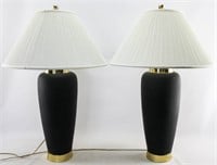 2 Matte Black Ceramic & Brass Table Lamps