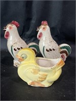 VTG Ceramic Duck Mini Planter & Roosters - Note