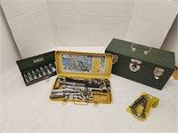 Various Ratchet and Socket Sets, 14" Toolbox