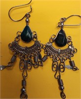 Gothic Victorian Floral Drop Onyx Coffin Earrings