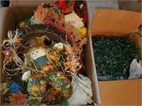 2 boxes of holiday decorations, Christmas lights