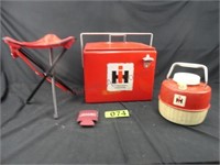 IH Cooler, Thermos and Red Canvas stool