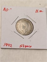 1942 AU Great Britain Six Pence Silver