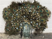 Mardi Gras Peacock Feather & Faux Gems Headdress
