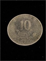Antique 1884 MEXICO SILVER 10 CENTAVOS Coin