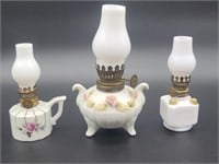 (3) Small Porcelain Hurricane Oil Lamps