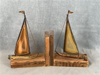 Wooden Sail Boat Book Ends