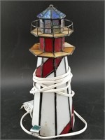 Stained glass style lighthouse lamp in working ord