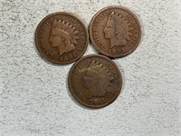 Three 1891 Indian head cents