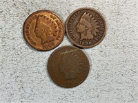 Three 1890 Indian head cents
