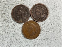 Three 1897 Indian head cents