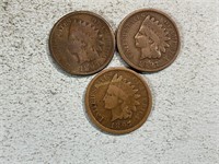 Three 1897 Indian head cents