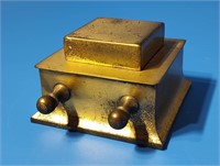 Antique Brass Inkwell w/Unusual Square Insert
