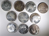 10-CHOICE BU 1966 CANADIAN SILVER DOLLARS