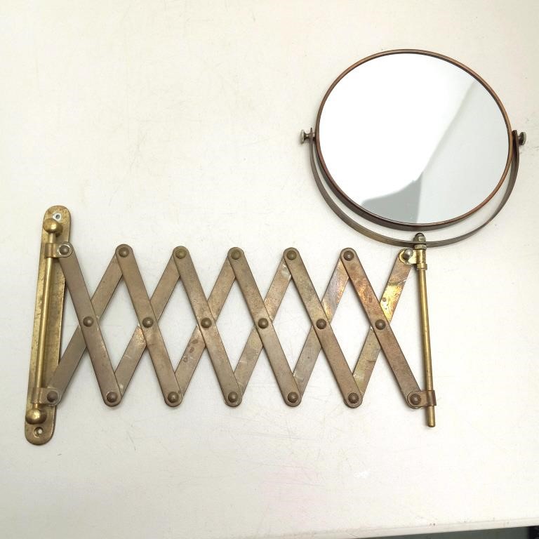 Vintage brass mirror extending wall mount