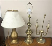 Lot of 3 brass toned lamps