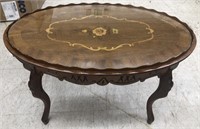 Glass topped flower inlay occasional table