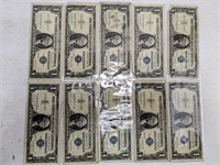 (10) $1 Silver Certificates