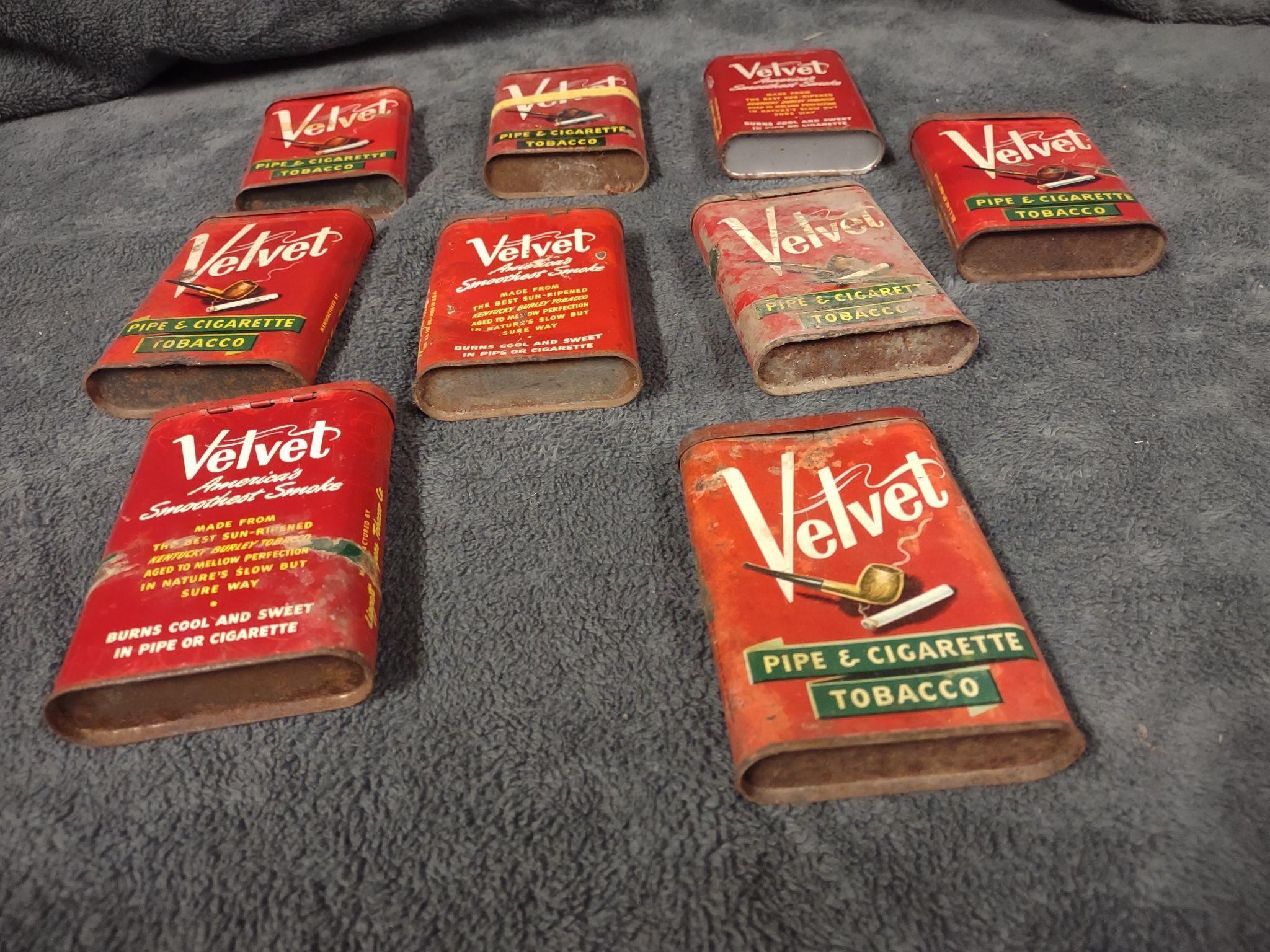 Lot of 9 velvet pipe & cigarette tobacco vintage