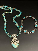 Sterling silver blue stone necklace and bracelet