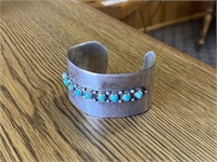 MEXICO SILVER & TURQUOISE 1 1/2" WIDE CUFF BRACELT