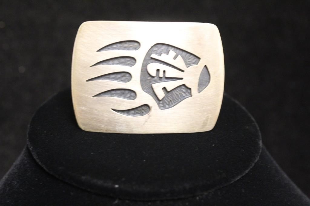 Native American Hopi Bear Paw Sterling Belt Buckle