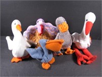 Five Bird Beanies - Four Babies and one Teeny Baby