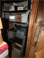 METAL SHELF & CONTENT MOSTLY CAR PARTS, BOXES OF
