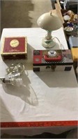 Cigar box, decorative storage box, clip on lamp (