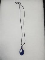 Blue lapis/ black cord necklace