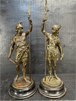 2 ORNATE WHITE METAL FIGURAL SOLDIERS ON BASES