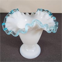 Fenton Aqua Crest White Milk Glass Pedestal Vase