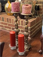 2 Tall Ornate Candle Stick and 2 Smaller Stick