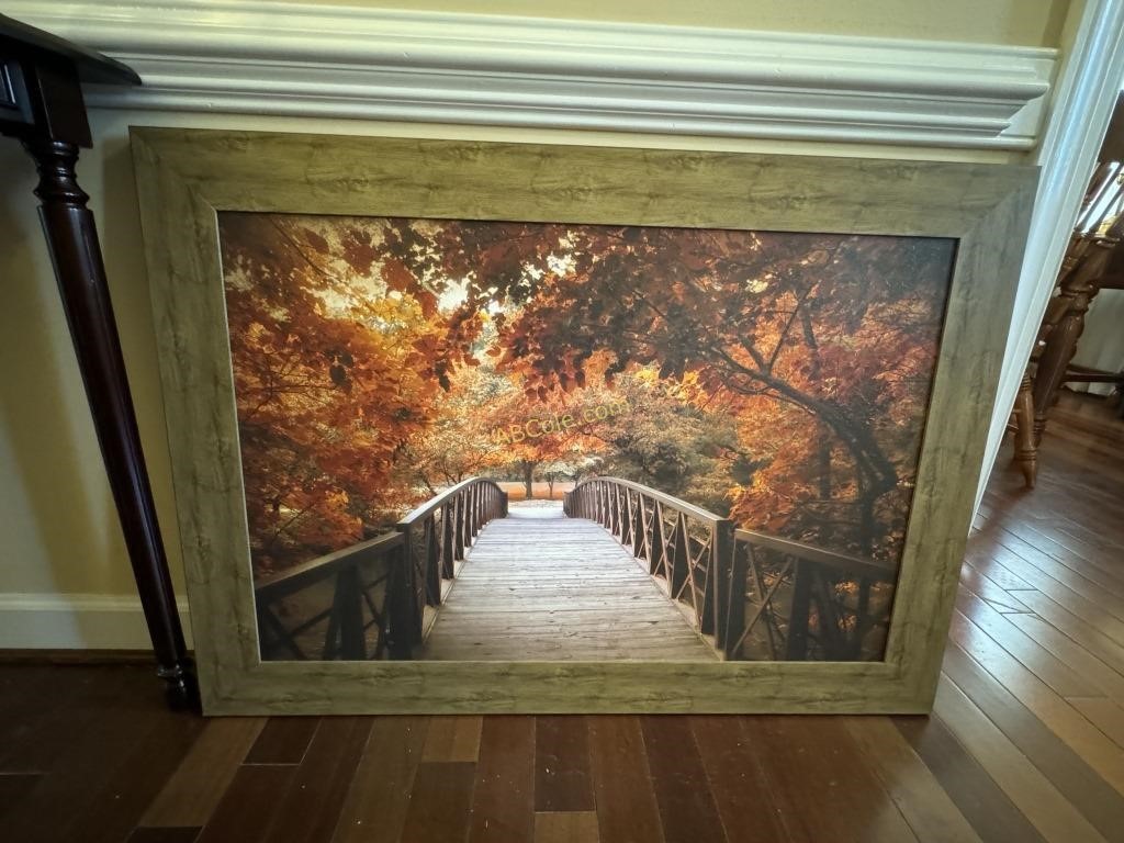 Framed Print, Fall Colors and Arched Footbridge,
