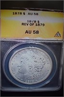 1878 Morgan Silver Dollar AU 58 - Rev. of 1879