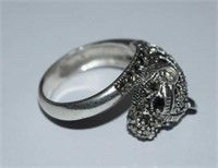 Sterling Silver Cat Style Ring w/ Marcasite &