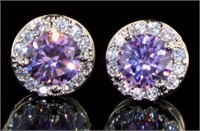 Round Amethyst & White Topaz Halo Stud Earrings