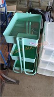 rolling teal metal storage cart 30" high