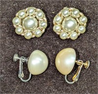 2 Sets Of Vintage Faux Pearl Earrings