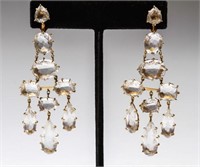 18K Gold & Crystal Quartz Dangle Earrings, Pr