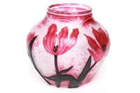 Art Nouveau Daum Cameo Art Glass Vase Tulips