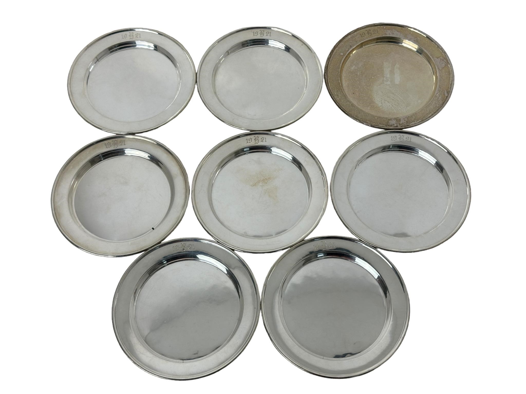 Set of 8 Sterling Silver Plates