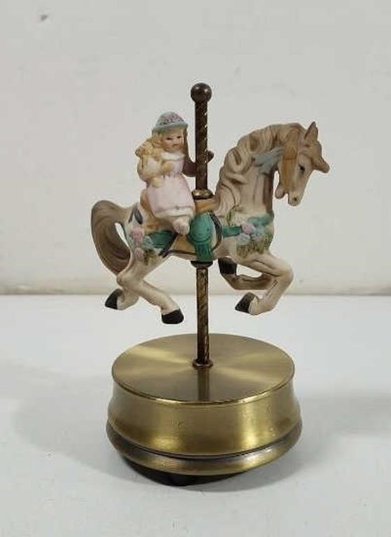 Carousel Horse Musical Porcelain on brass