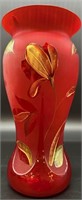 Gorgeous Fenton Hp Golden Tulip Ruby Vase 91/950