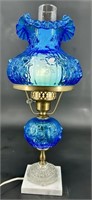 Fenton Colonial Blue Embossed Rose Student Lamp
