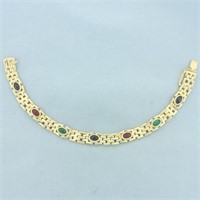 Ruby, Emerald, and Sapphire Panther Link Bracelet