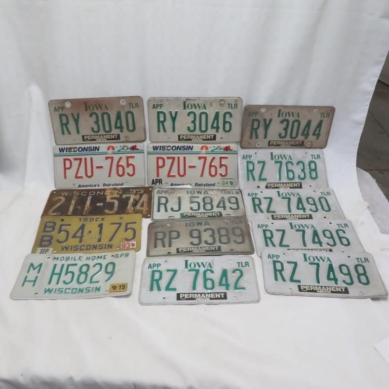 License Plates - Wisconsin & Iowa - 15 plates